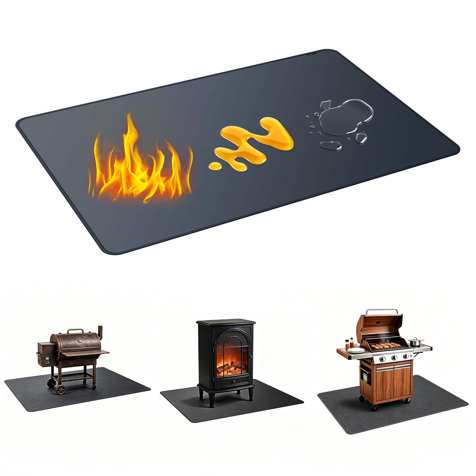 Grillunterlage, Grillschutzmatte Boden, Hitzebeständig, Wasser- Und ÖLabweisend, Leicht Zu Reinigen, Grill Teppich Outdoor für Grills, Gasgriller Und Feuerstellen Im Freien, 122 × 91 cm