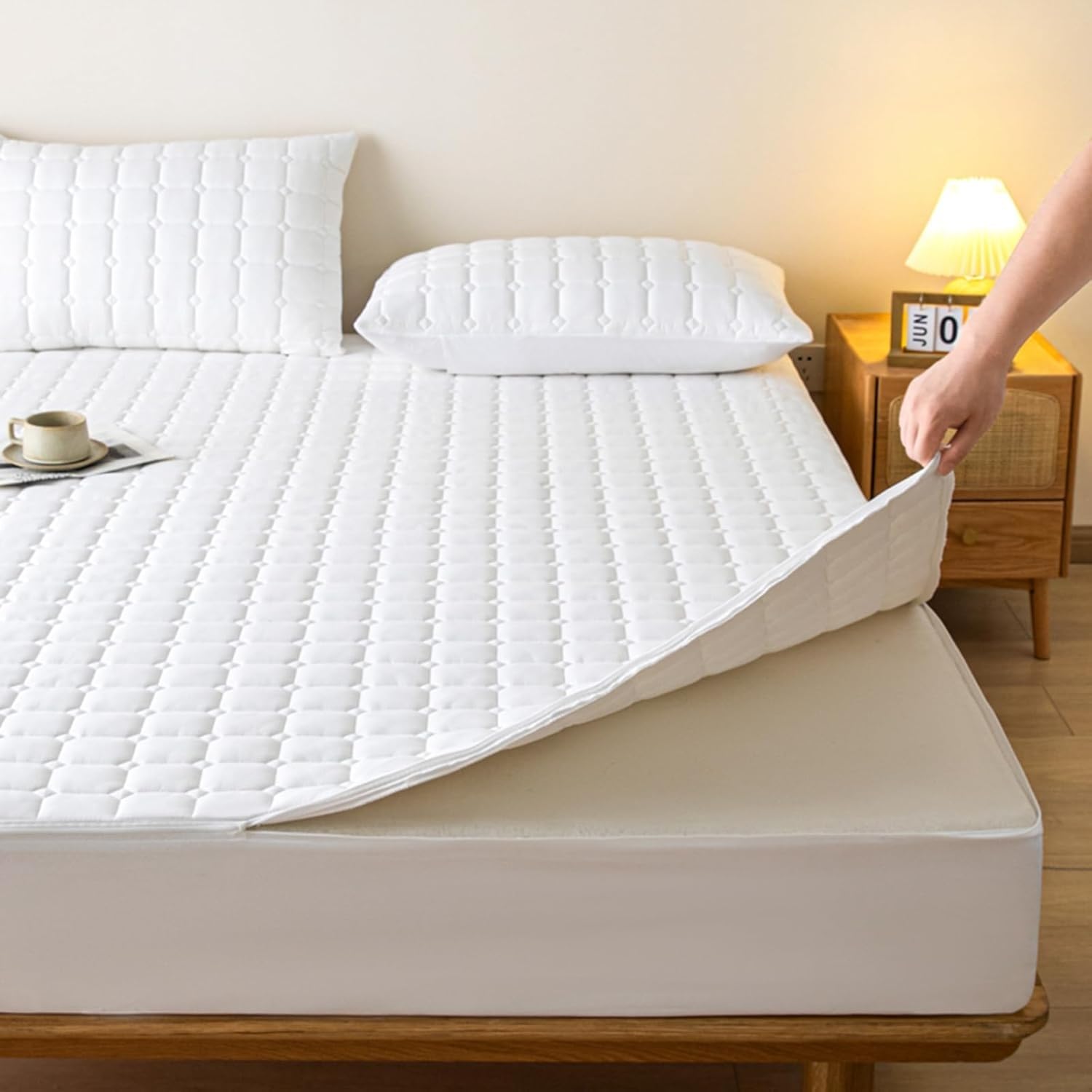 Fundas Colchon Acolchado Protector Colchón 150x200 135x190 105x190 180x200 con Cremallera Personalizable Transpirable Cubrecolchón Lavable(Blanco,160x200x20cm)
