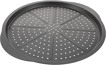 Hemoton Bandeja de pizza para pizza com furos, antiaderente, aço carbono, para pizza, assar, assar, redondo, assar, grelhar, utensílio para casa, restaurante, cozinha, 38 cm