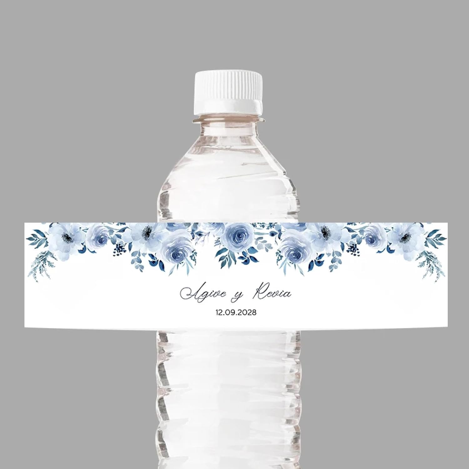 Personalised Water Bottle Labels – 50/100 Pieces Floral Pattern Text Date Customize Sticker Labels for Bottles, Customize Birthday Christening Wedding Bar Mitzvah Decor, Style a