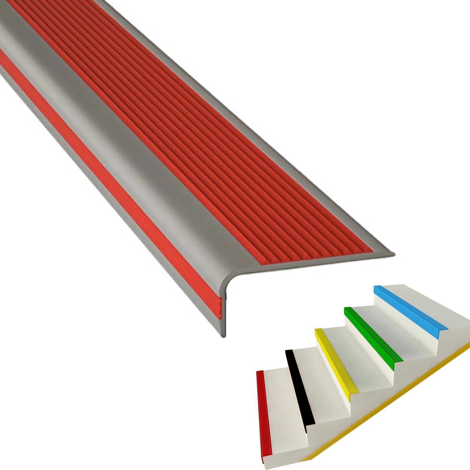 Borde De Escalera De Goma De PVC, Borde De Peldaño Antideslizante, Tira De Vinilo Autoadhesiva Para Bordes De Escalera De 2 M, Para Peldaños De Interior Y Exterior, Esquina De Gomma Para Cantos(Grayis