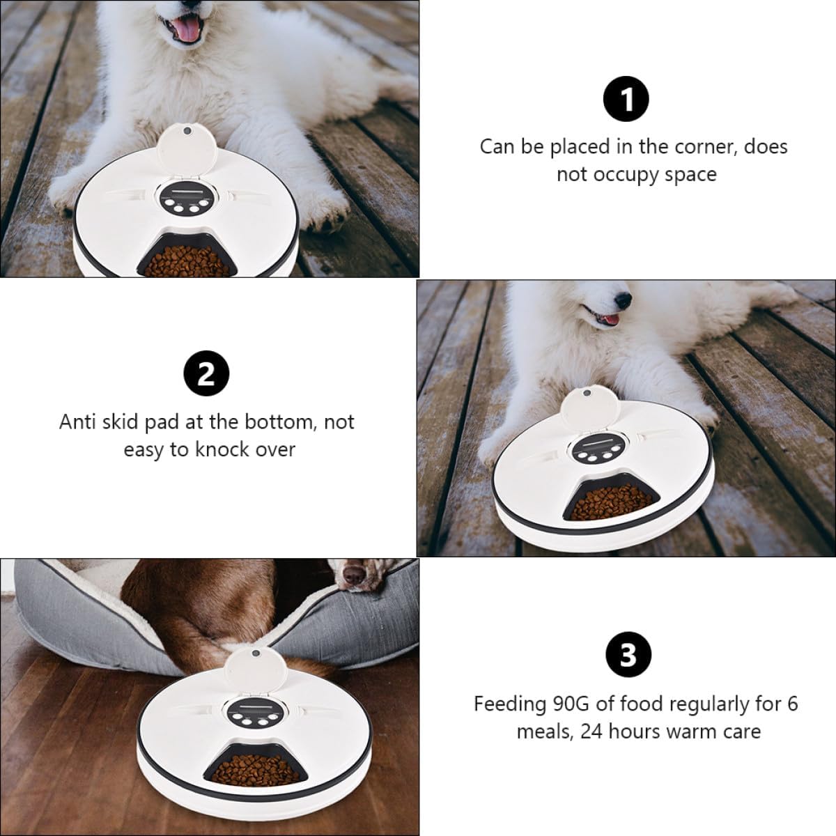 Timed Automatic Pet Feeding Bowl 6-Meal Programmable Cat Food Feeder with Timer for Dry Food Portion Control, Suitable for Cats and Small Dogs, Gray White