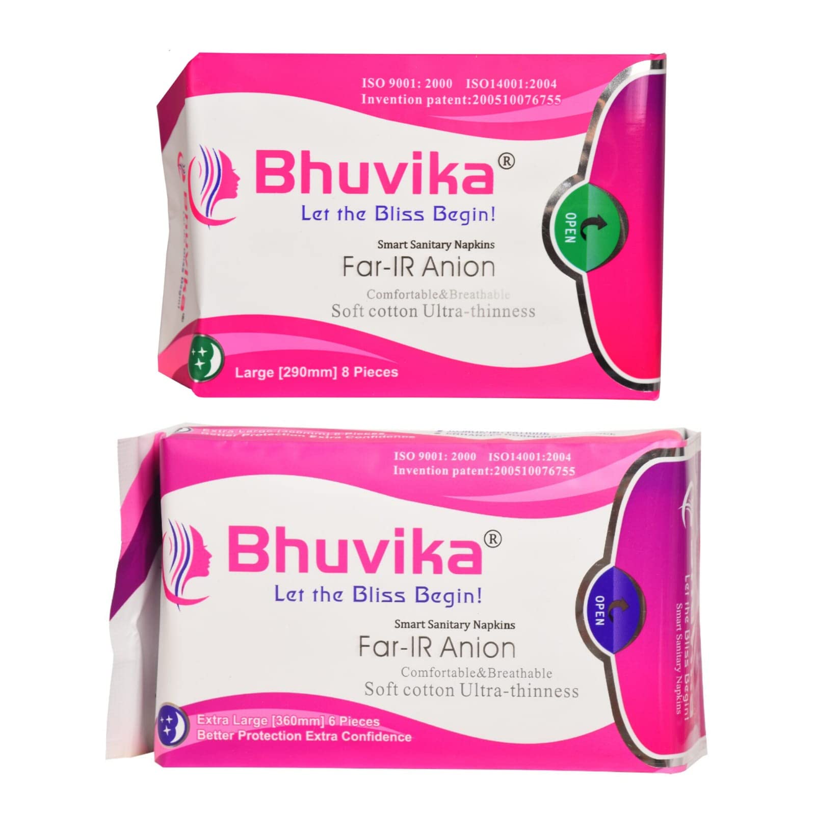 Smart Sanitary Napkins | Extra Large [ 360mm] 6pads + Large [290mm] 8 Pads | FAR IR-Anion Napkins | Soft Cotton Napkins I Biodegradable | for Women (Extra Large + Large (pack of 2))