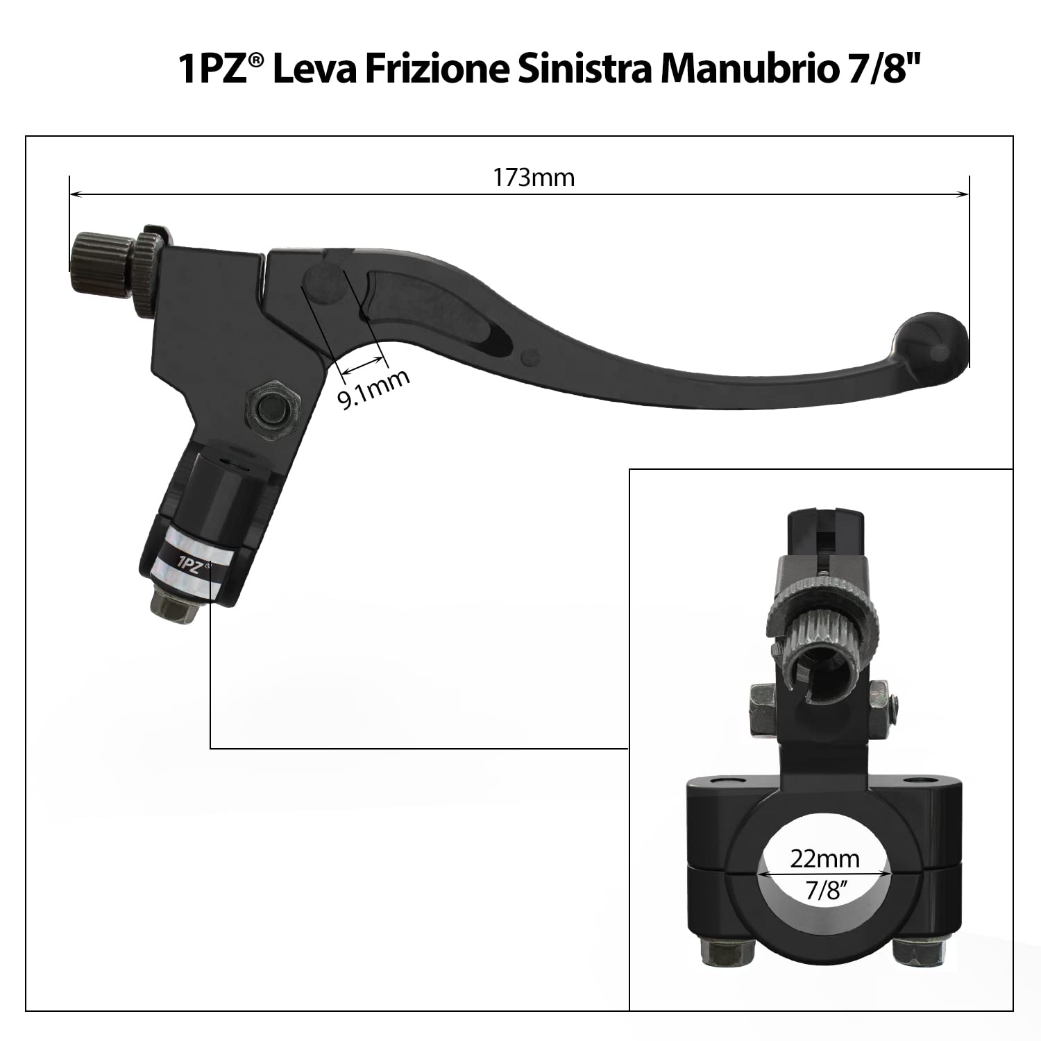 1PZ LA5-L02 7/8 Pollici 22mm Alluminio Nero Sinistra Leva del Freno Frizione Maniglia Persico per 50cc 70cc 90cc 110cc 125cc Pit Dirt Bike Motocross Moto