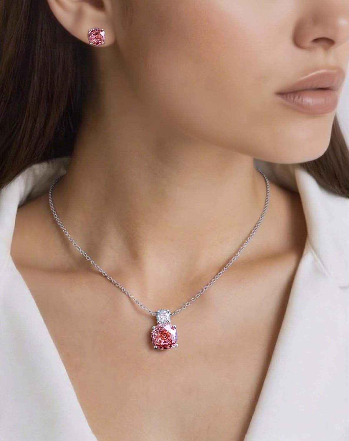 Birthstone Pendant Necklace for Women - 18K White Gold Plated Created Diamond Jewelry - Rose Cut Octagonal CZ Mens Gifts - Image 3