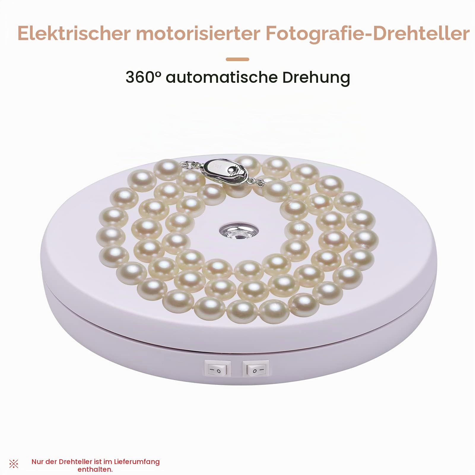 Andoer Drehteller Elektrisch, Fotografie-Plattenspieler 360-Grad-drehbares Display mit LED-Licht für Schmuck Display, Shop Ausstellungsstand, Fotografie, Hochzeitstorte Zeigen(Weiß)