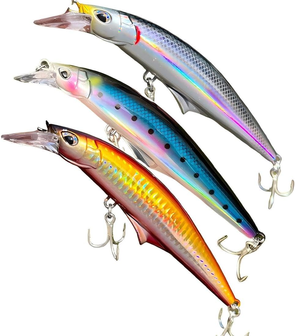 3pcs Sinking Bass Fishing Lures Saltwater Long Casting Laser Minnow Fishing Baits Hard Lure Fishing Kits Accessories (AH