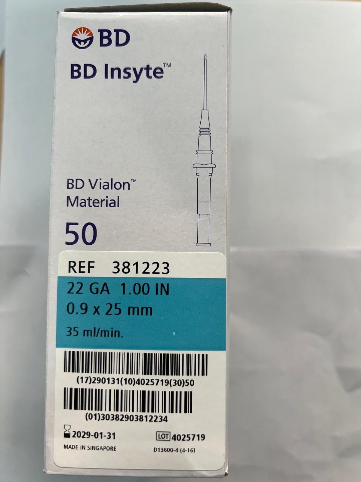 Ago Cannula insyte 18 GA, 1.16 IN, 1,3 x30 mm - Vialon Material Bd, Confezione 50 pezzi, aghi sterili,ad uso percing, intavascolare ad ago interno senza valvola di sicurezza