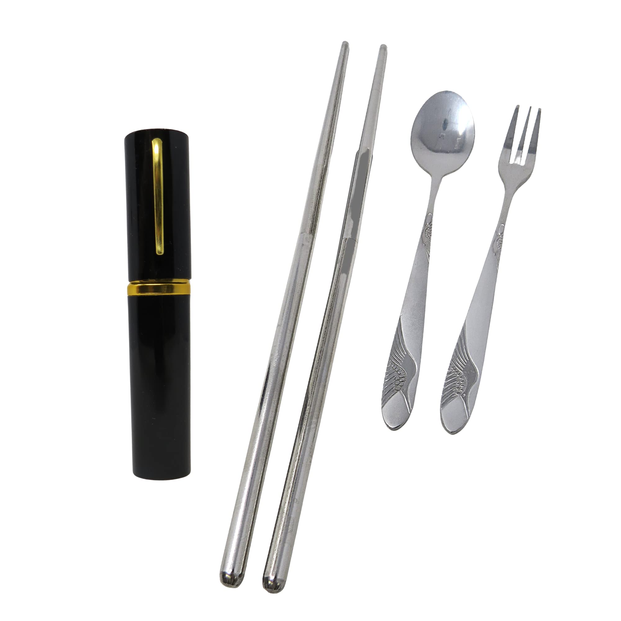 Needzo Portable Utensil Set with Stain Resistant Chopsticks, Fork, and Spoon, Travel Utensils for Purses and Backpacks, Black