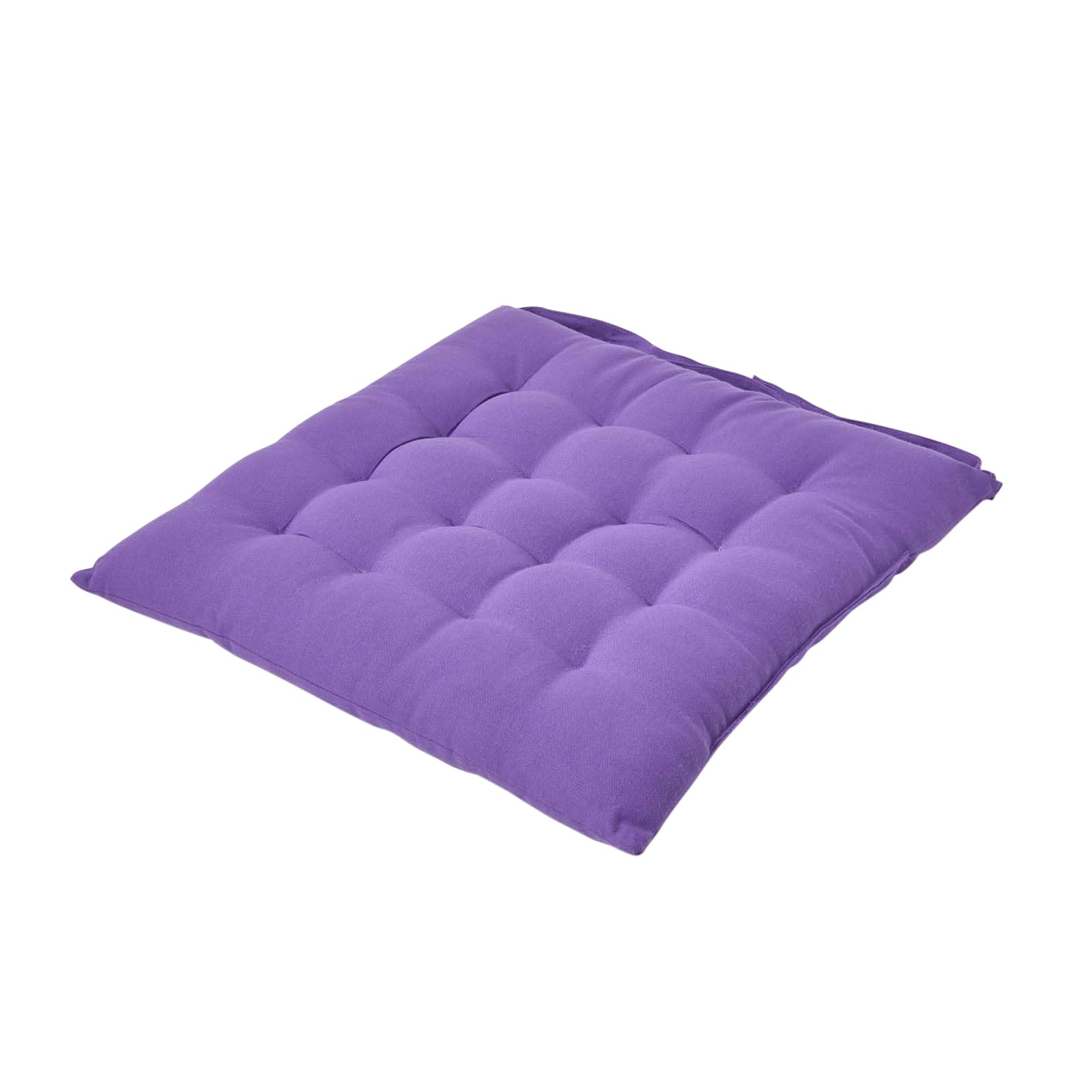 Homescapes Purple Luxury 100% Cotton Seat Pad With Button Straps, 40 X 40 Cm, Oeko-Tex Certified, For Dining & Garden, Plain
