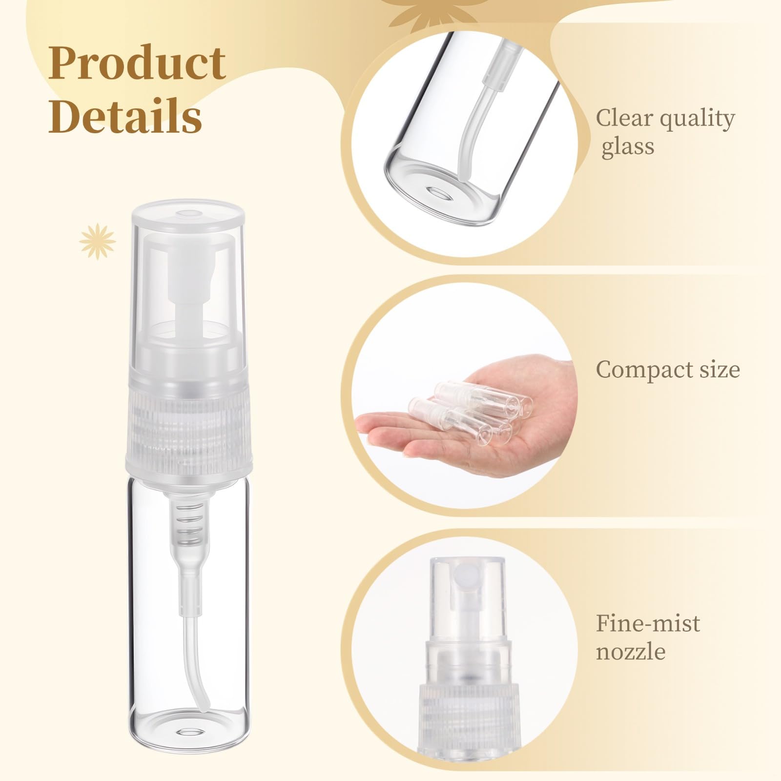 Mini flaconi spray in vetro da 3 ml, 200 pezzi, per campioni di profumo, da viaggio, con design a prova di perdite, nebulizzazione fine