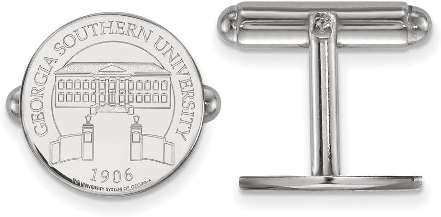 Sterling S. Rhodium Plated LogoArt Georgia Southern University Crest Disc Cuff Link, Sterling Silver