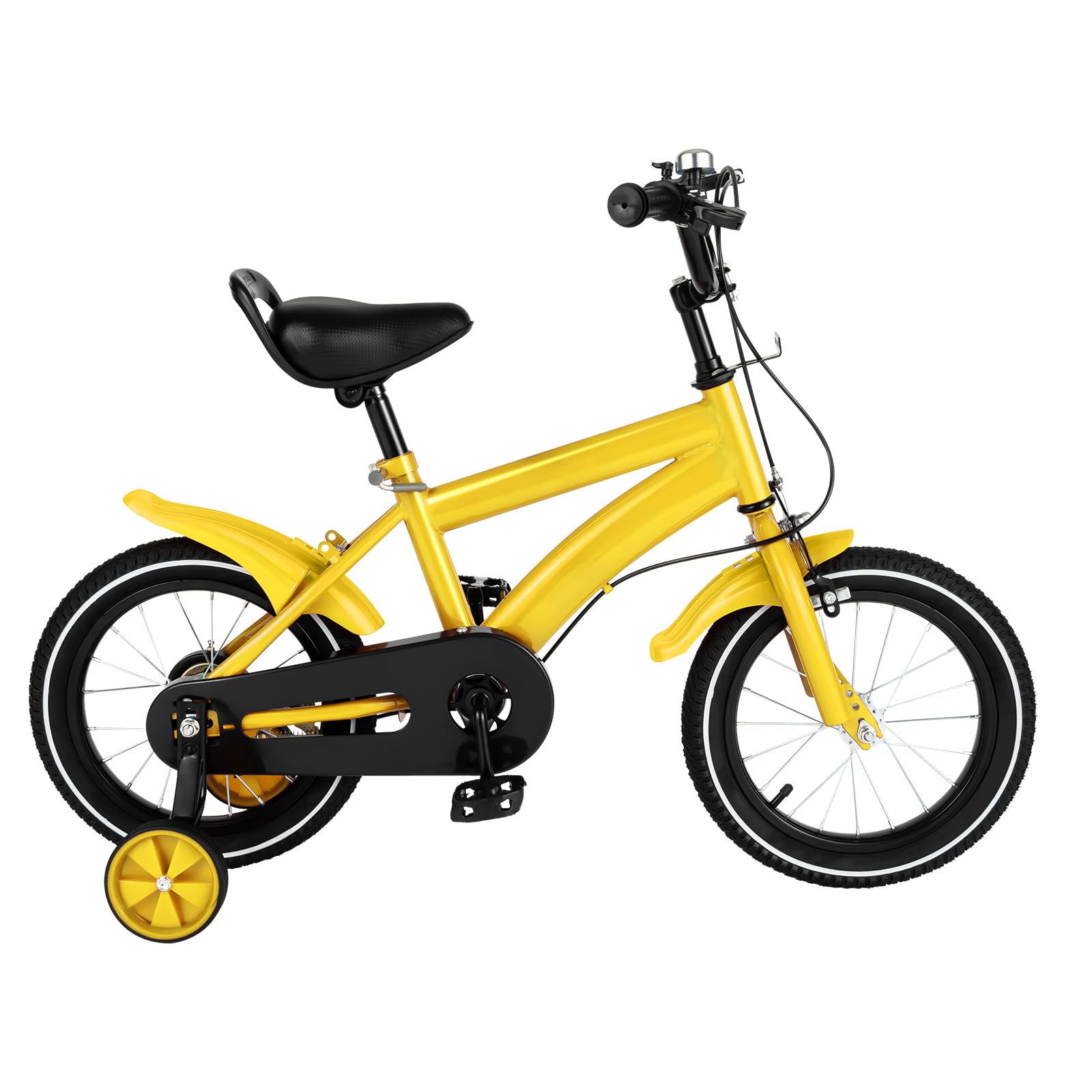 Bicicleta infantil de 14 pulgadas con ruedas estabilizadoras, sillín ajustable, freno de contrapedal y freno de mano, apto para niños y niñas, conducción segura