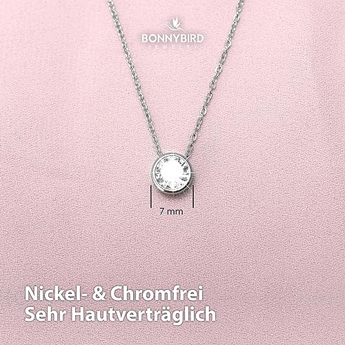 BONNYBIRD® Kristall Kette Silber Damen Edelstahl Halskette mit Schwebendem Stein Anhänger Crystal Weiß Frauen Wasserfest Schmuck Silberkette Layering Silberschmuck