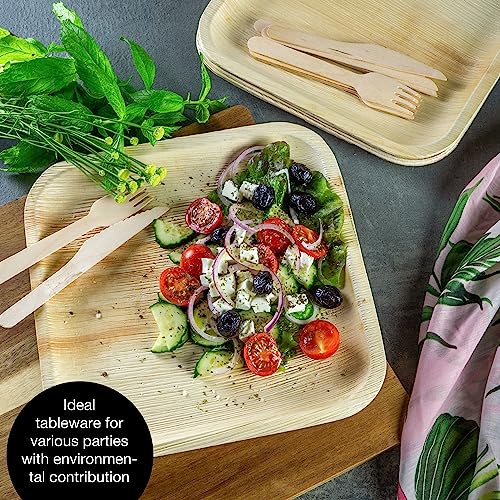 Moritz & Moritz 75 Pcs. Disposable Set - 25x25 cm Palm Leaf Plates With Wooden Cutlery - Alternative to Bamboo and Paper Plates - Image 2