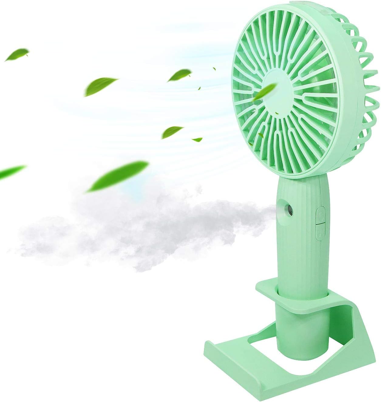 DeepDream Misting Personal Fan, Mini Handheld Fan, Small Portable Spray Fan Speed Adjustable, USB Desk Colorful Nightlight Fan for Kids Girls Woman Man Home Office Outdoor Travel (light green)