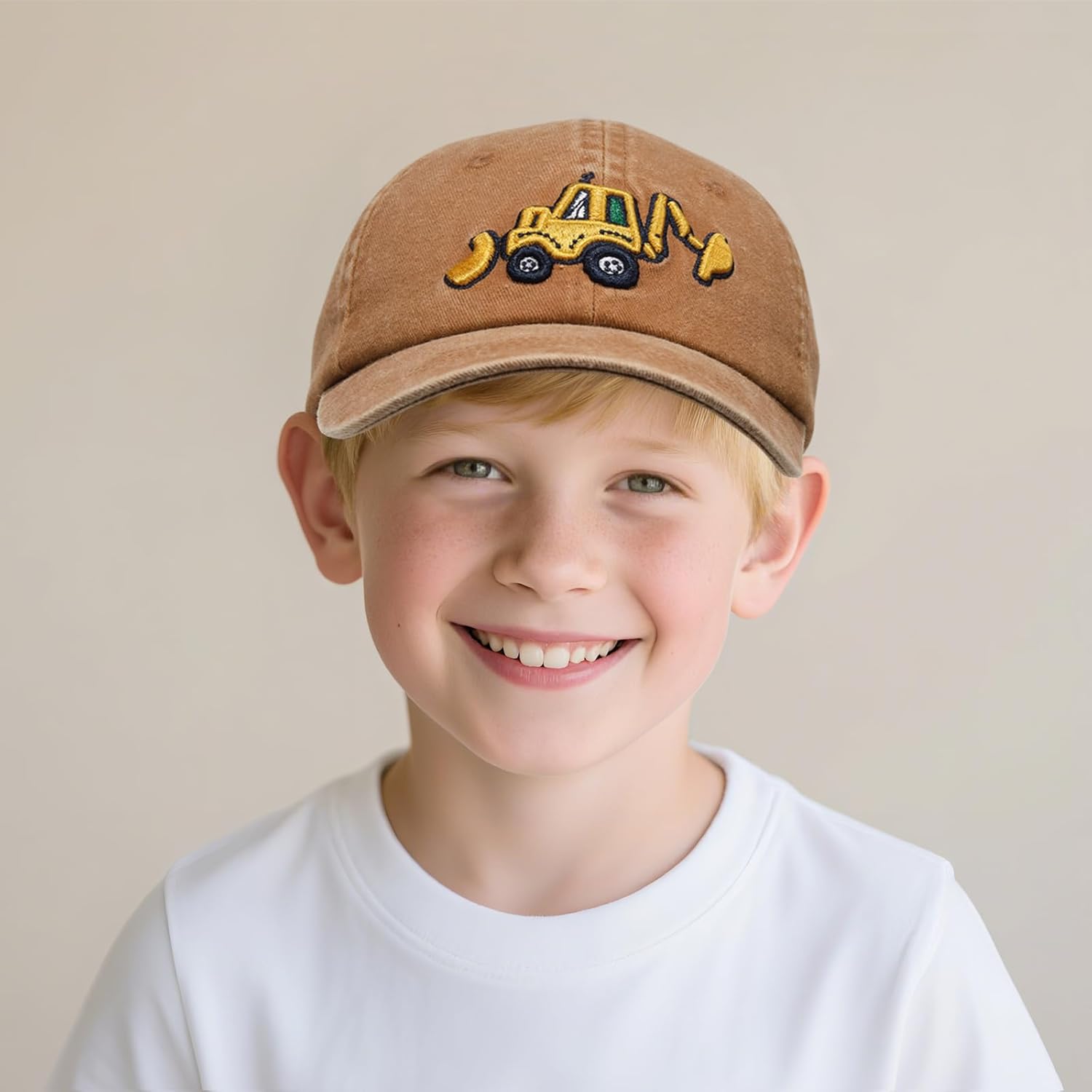 Embroidery Excavator Kids Baseball Cap for Age 2-5,Adjustable Vintage Washed Cotton Toddler Baseball Hat for Boys & Girls - Image 3