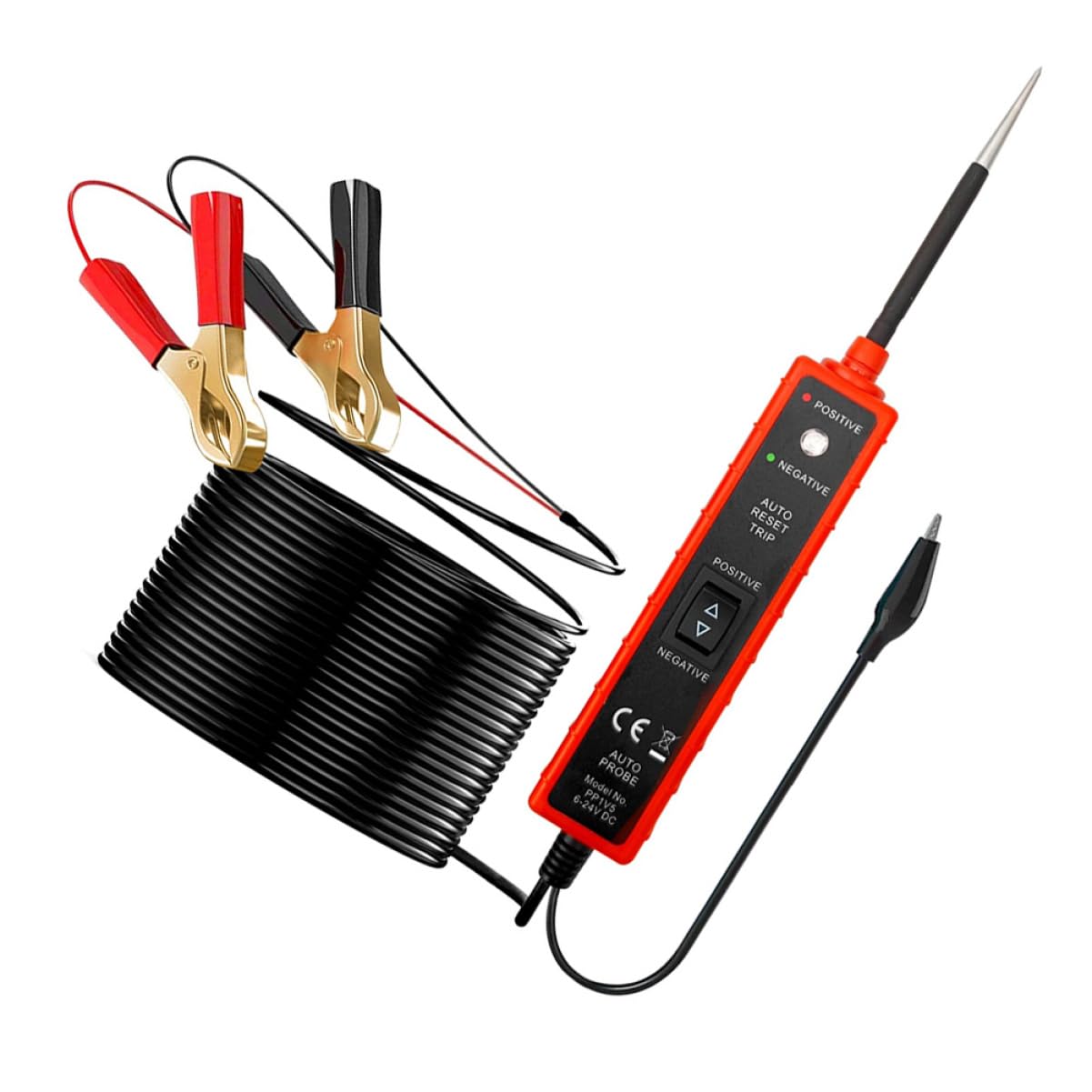POPETPOP Probador de Circuitos Eléctricos para Vehículos con Clips Positivo y Negativo, Cable de 16 Pies, Protección contra Sobrecarga y Alta Sensibilidad para Sistemas Eléctricos