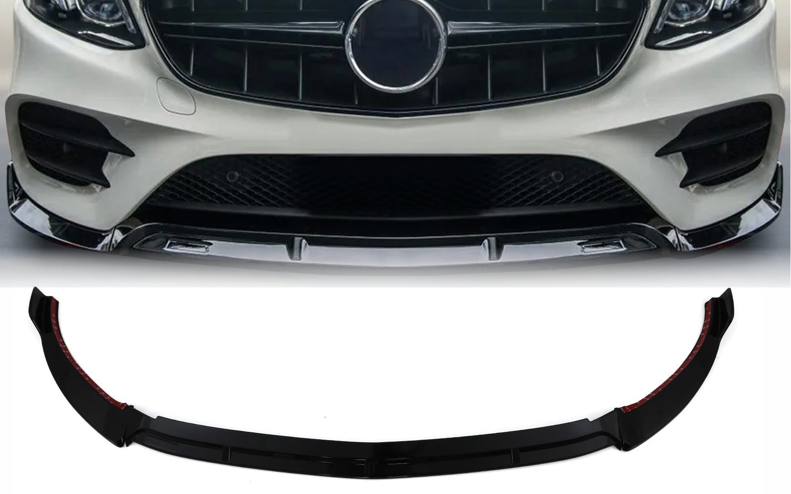 Mptuned Frontstoßstangen-Spoiler Glänzend Schwarz Kompatibel mit Mercedes-Benz E-Klasse W213 AMG Limousine 2020-2023 | Hochwertiger ABS Kunststoff, Inklusive Befestigungsmaterial