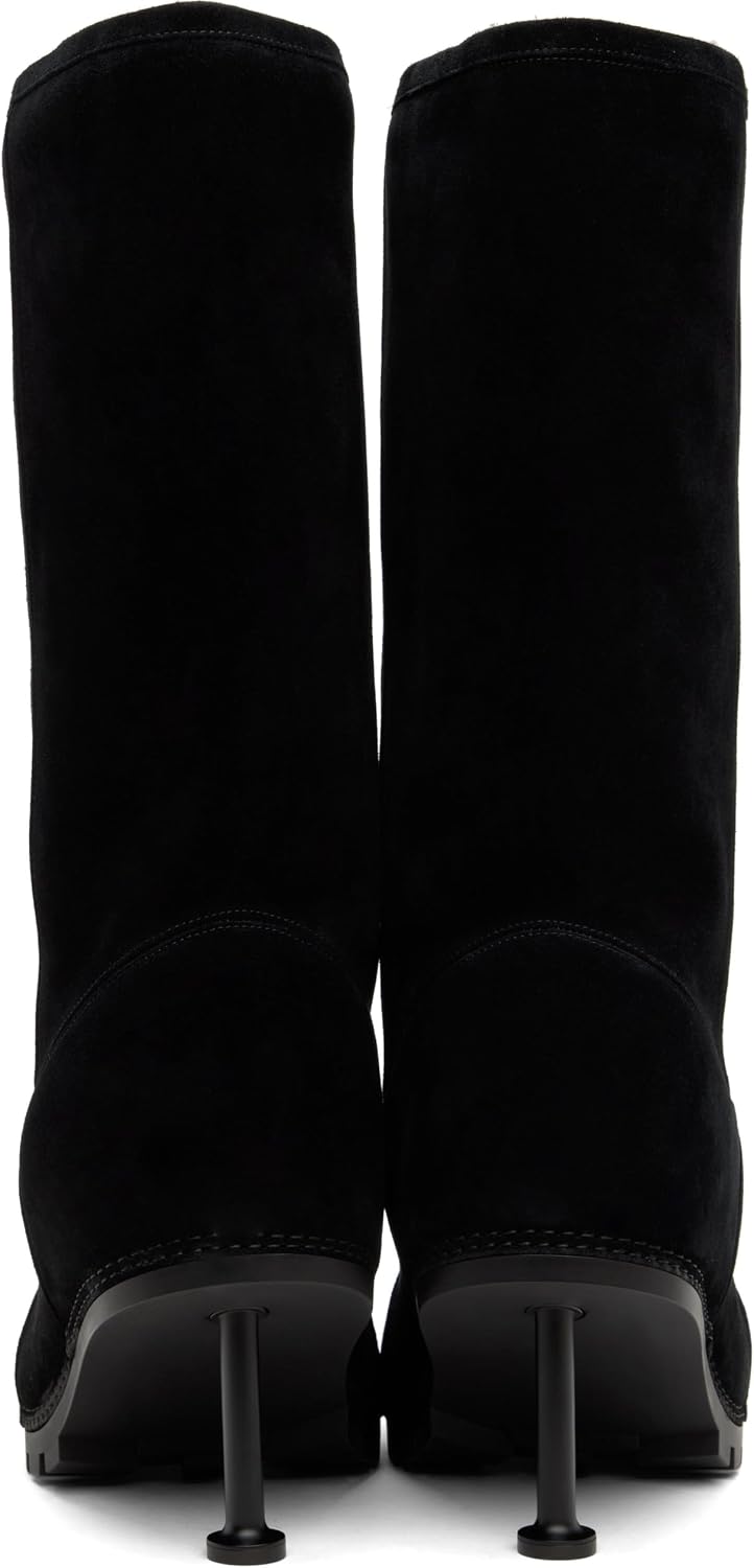 Suede Knee High Boots for Women Fur Fuzzy Snow Stiletto Kitten Heels Shoes Tall Long Boot Side Zipper Pointed Toe Wide Calf Fashion Dressy Party