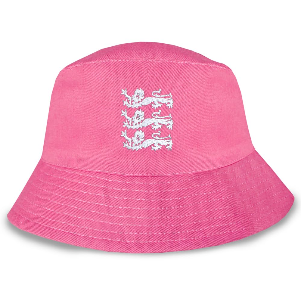 TeddyT's Ladies 3 Lions England Embroidered Pink Bucket Hat (UK, Alpha, S, M, Pink)