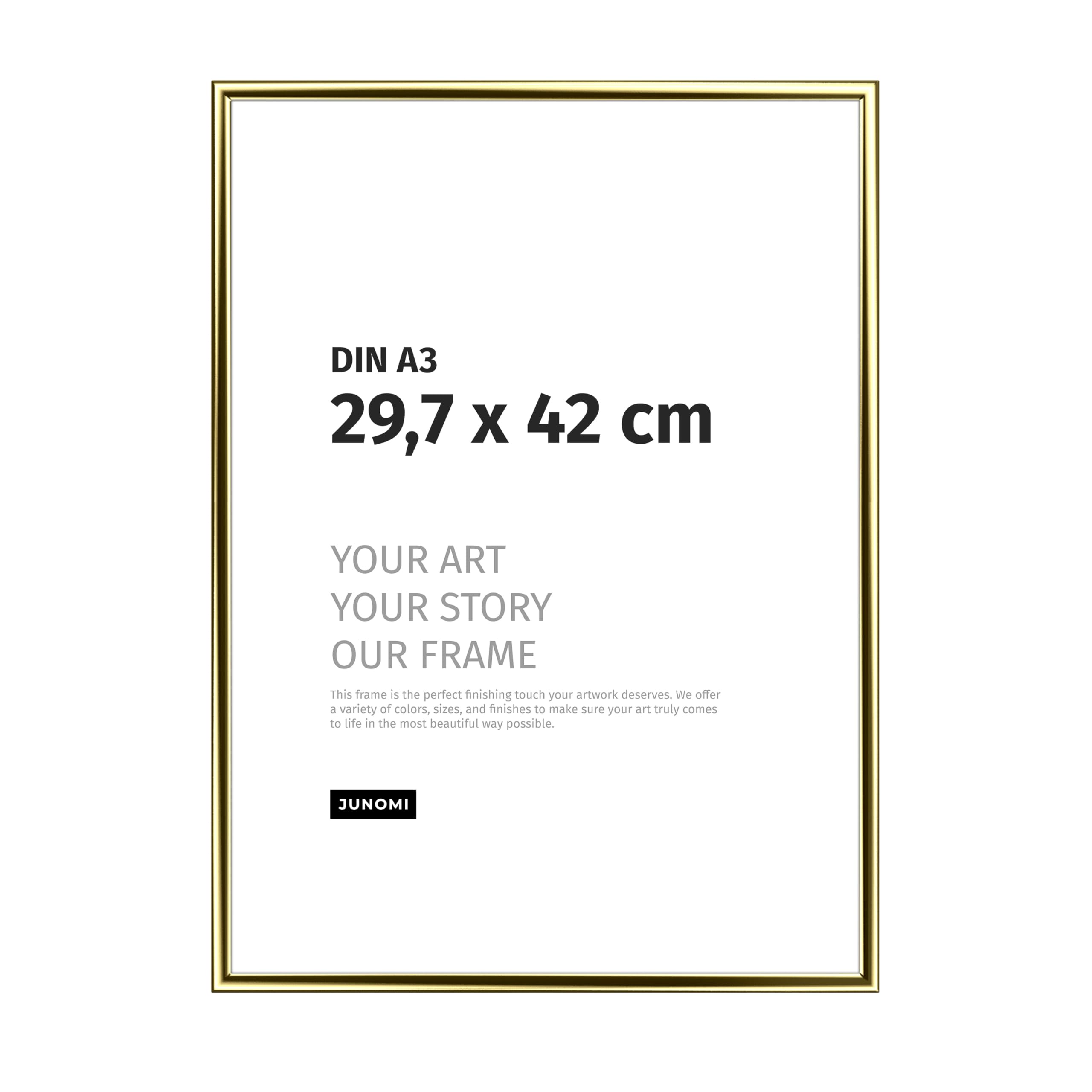 JUNOMI® Picture Frame A3 (29.7 × 42 cm), Gold Glossy Aluminium, Slim Profile, Shatterproof Acrylic Glass - Image 2