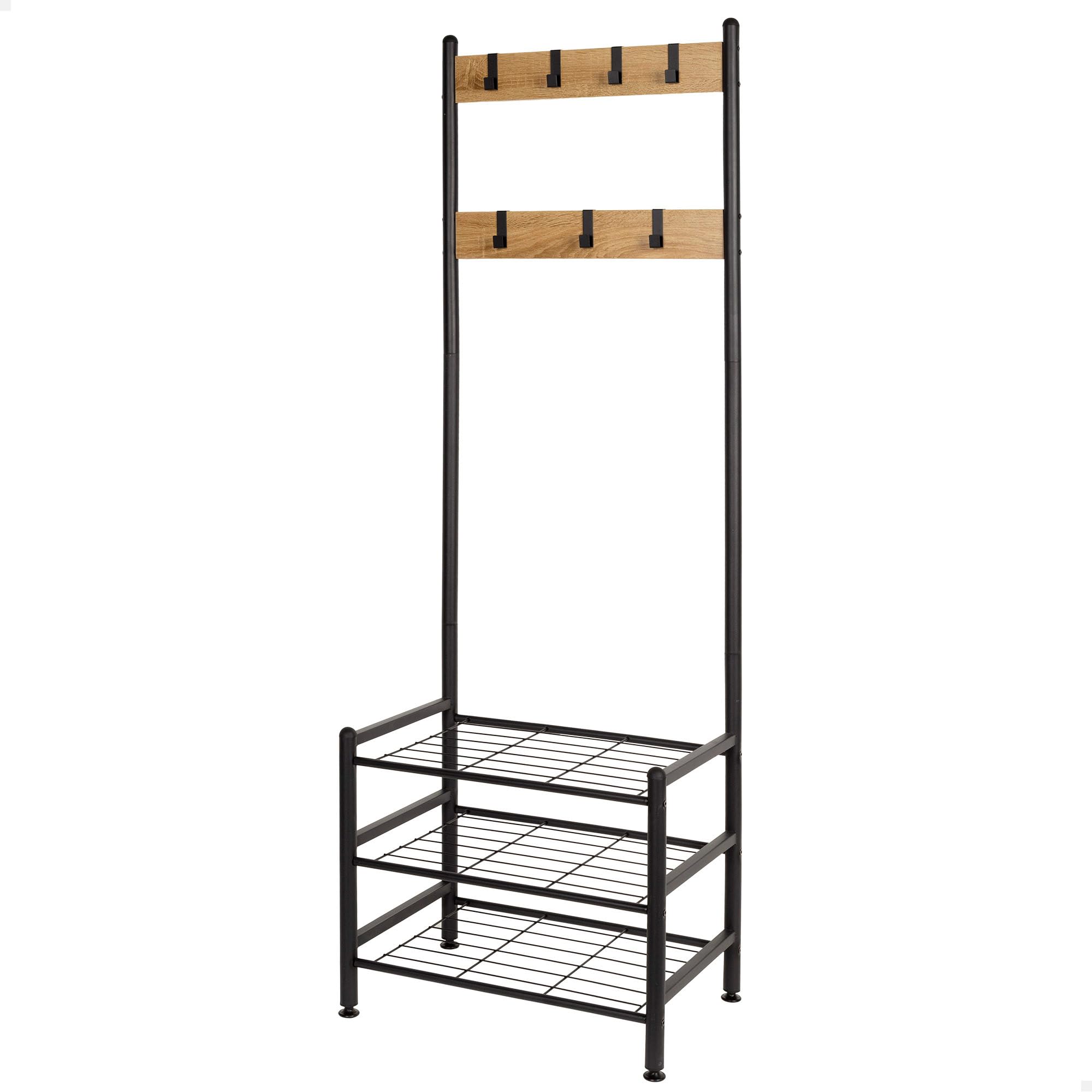 AKTIVE 18428 MAX Home Zapatero Entrada recibidor y Perchero de pie, 7 Ganchos extraíbles y 3 estantes Almacenamiento, 60 x 40 x 175 cm, Industrial, Patas nivelables