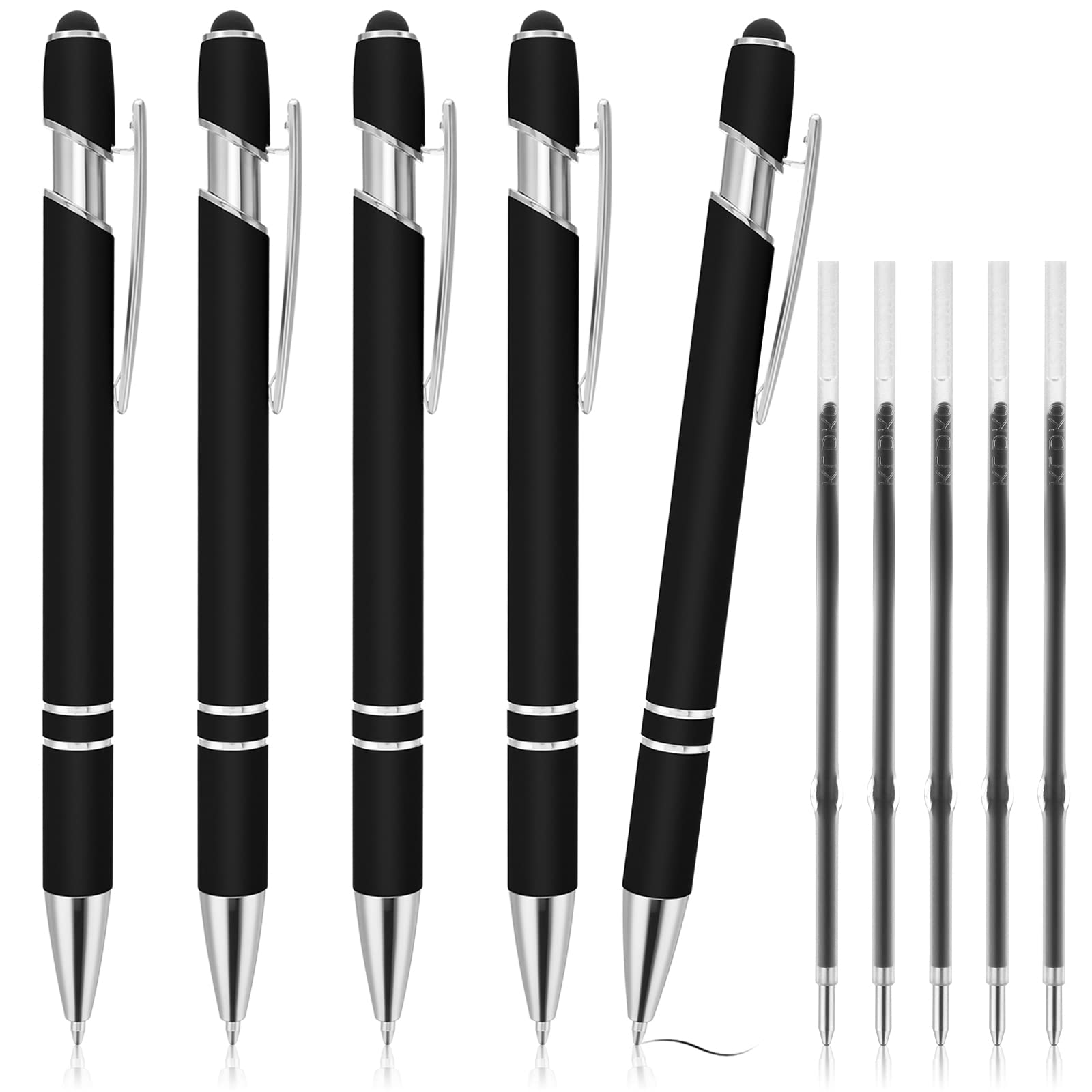 TIESOME5 Pack 2-in-1 Stylus Retractable Ballpoint Pen with Stylus tip,  mm Black Ink Ball Point Pens, Metal Stylus Pen for Touch Screens 10