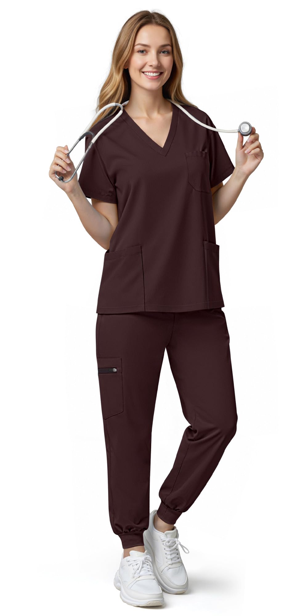 Sumincarly Scrubs for Women Set - V-Neck Top & Stretchy Jogger Pants with 8 Pocket, Medical Workwear for Nurses