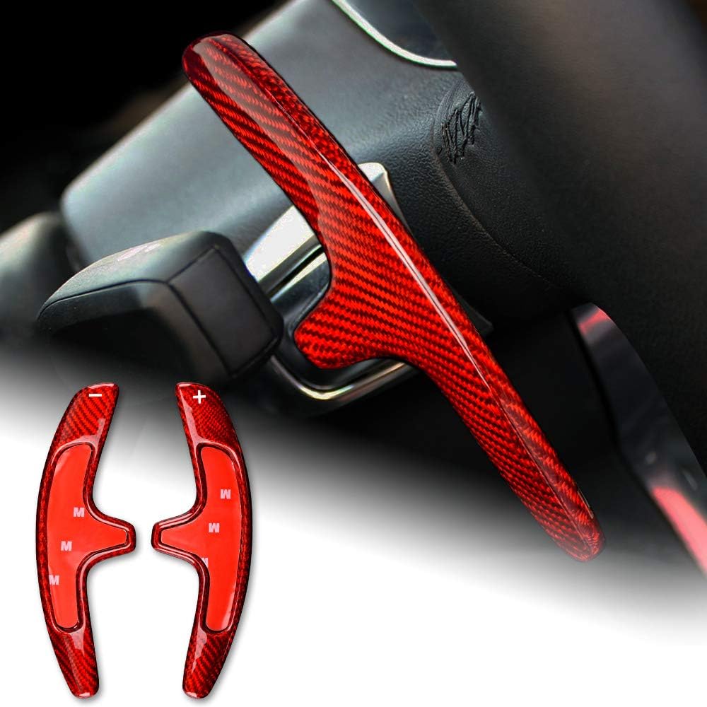 AIRSPEED Carbon Fiber Steering Wheel Paddle Shifter Extensions Cover for Porsche 911 991 Cayman 981 911 Carrera 991 (Red)