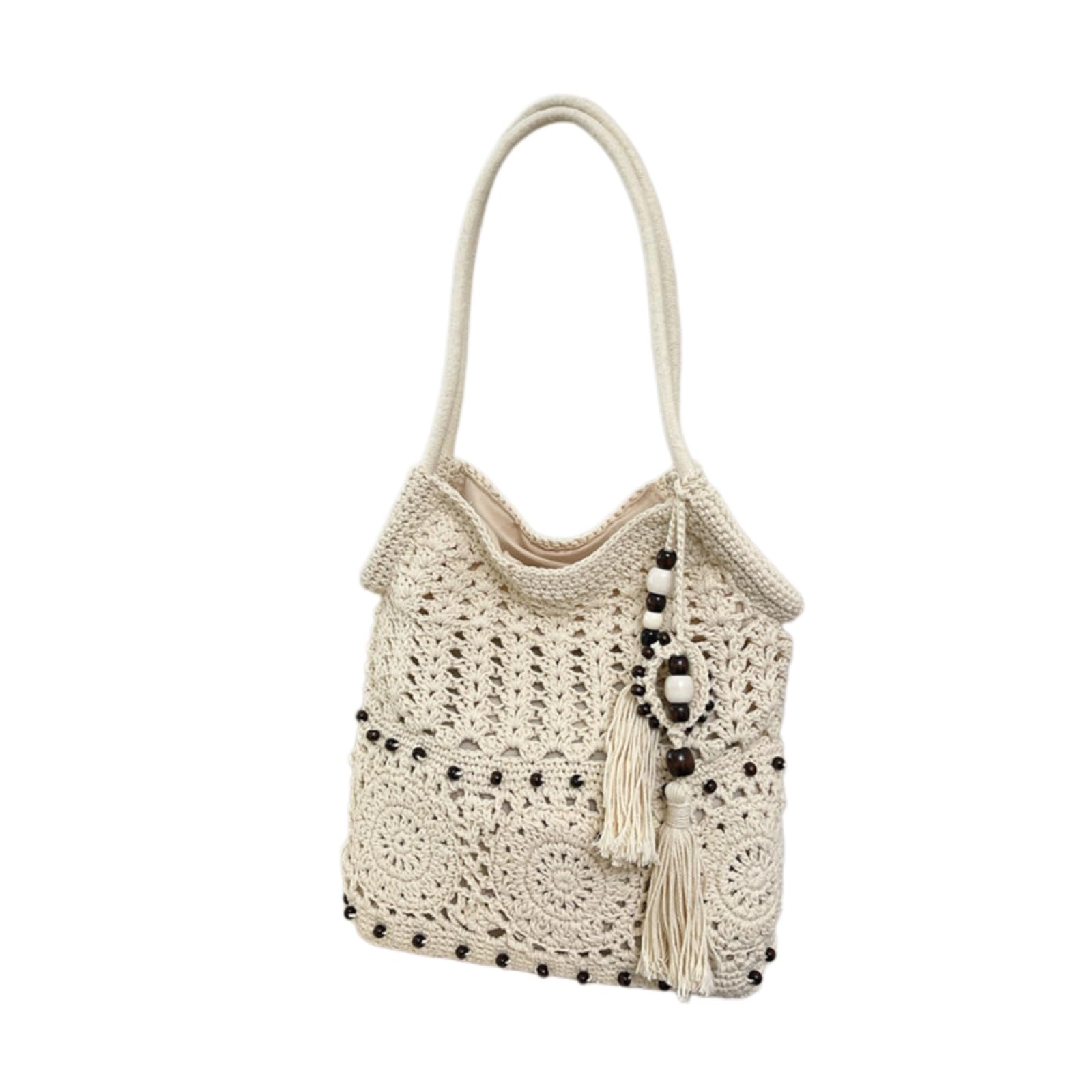 Beauty Case Donne Tassel Borsa Elegante Hollow out Design A Spalla Spiaggia Leggera per Le Vacanze Estive-Khaki