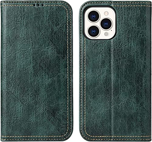 Étui portefeuille iPhone 13 silicone antichoc TPU cuir PU vert 6.1
