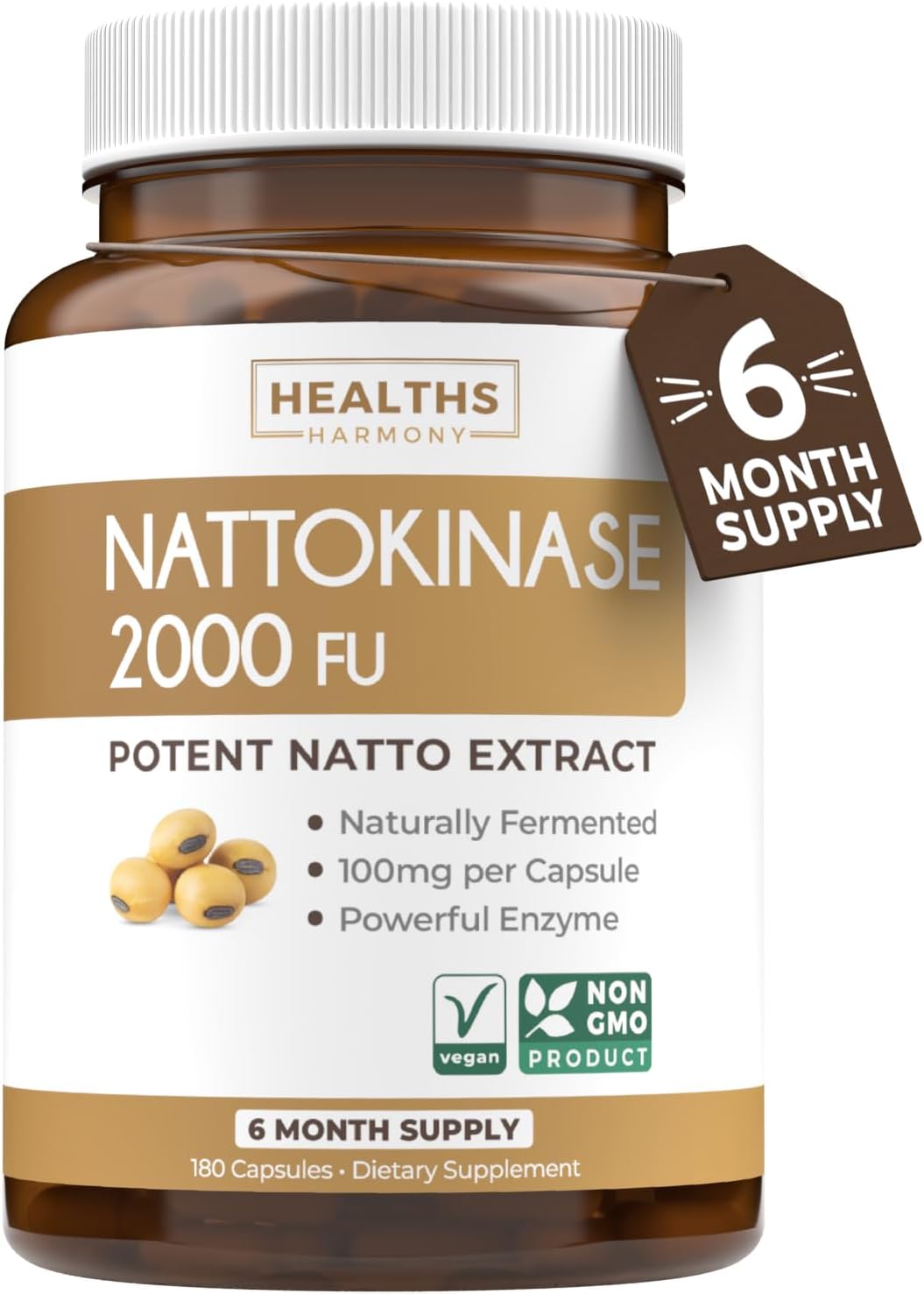 Healths Harmony Nattokinase 2000 FU (Non-GMO) Powerful Nattokinase Supplement Made from Naturally Fermented Soybeans – (6 Month Supply) 180 Vegan Natto Capsules Healths Harmony Nattokinase 2000 FU (Non-GMO) Powerful Nattokinase Supplement Made from Naturally Fermented Soybeans – (6 Month Supply) 180 Vegan Natto Capsules