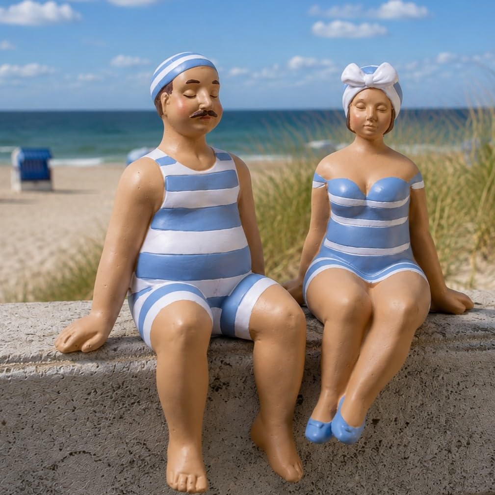 Pommerntraum® | 2er Set Maritime Kantenhocker mollige Badenixe Bademeister