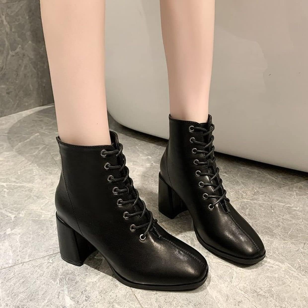 [ＡＰ・Ｒｏｏｍ] ブーツ ミドルブーツ レディース 大きいサイズ 小さいサイズ 歩きやすい ストレッチ スクエアトゥ 編み上げブー