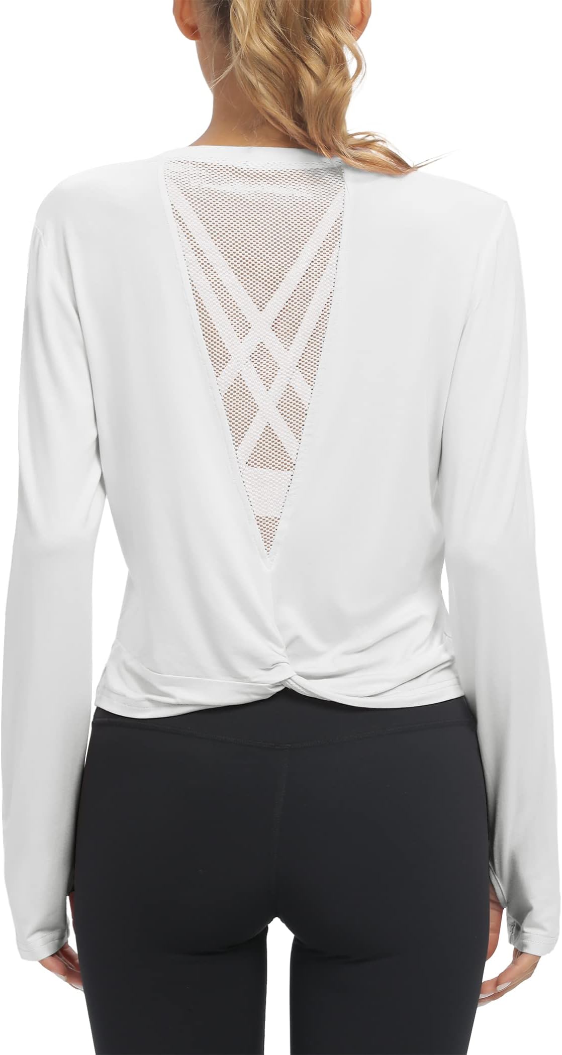 MippoLong Sleeve Workout Tops Slightly Cropped Shirts for Women to Wear with Leggings