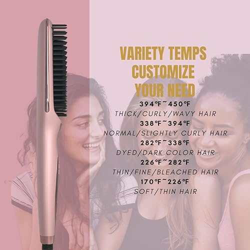 Miniatura 9 de Peine alisador de cabello con bloqueo automático de temperatura y función de apagado automático tecnología iónica cepillo alisador de cabello para