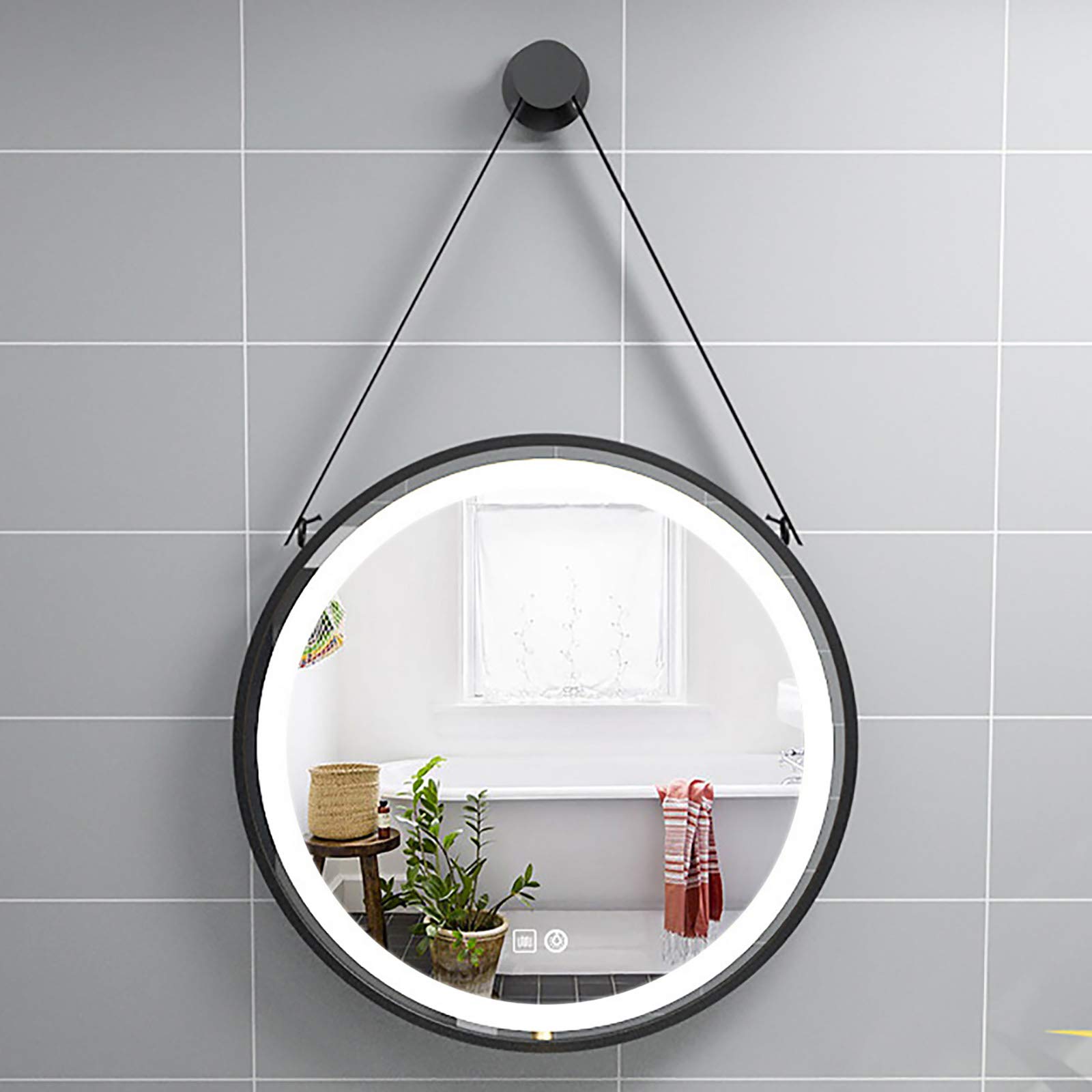 Specchio Rotondo da Appendere a Parete Illuminato a LED con Cornice in Metallo, Specchio da Trucco Specchio Decorativo con Interruttore Touch Illuminazione, Luce Bianca 6000K-6500K, Nero/Oro
