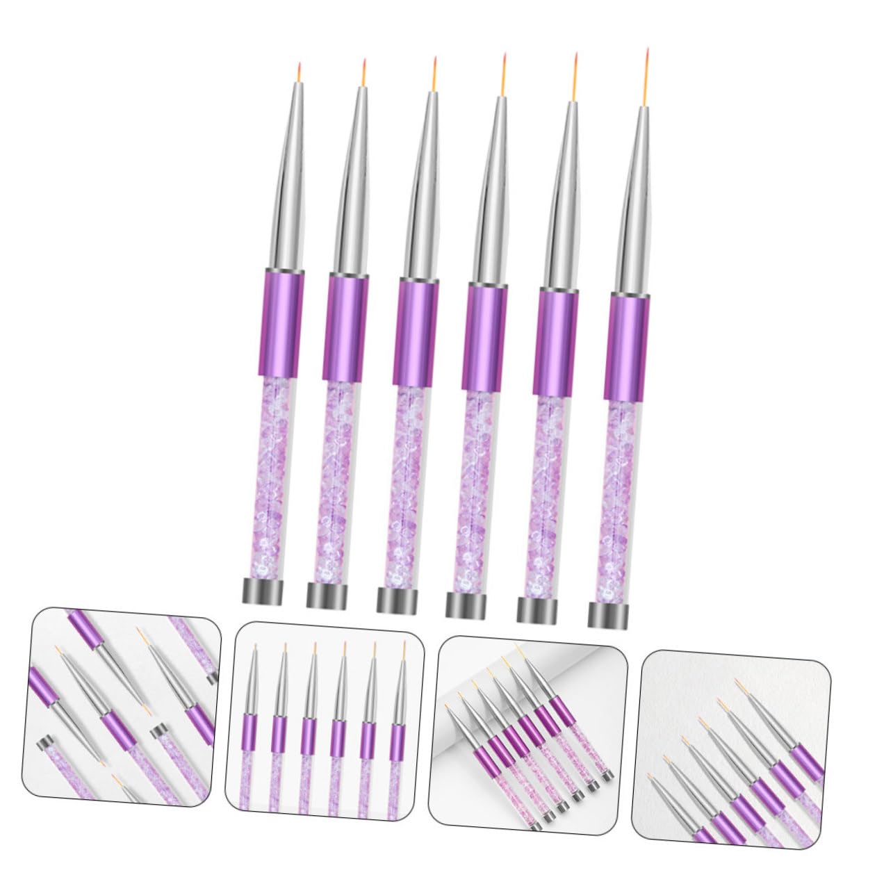 Healvian 3 Set Di Penne Per Nail Art Linee Di Trazione Design Per Unghie Penne Con Estremità in Metallo Pennelli Per Manicure Strumenti Per Nail Art Set Da 6 Pezzi*3