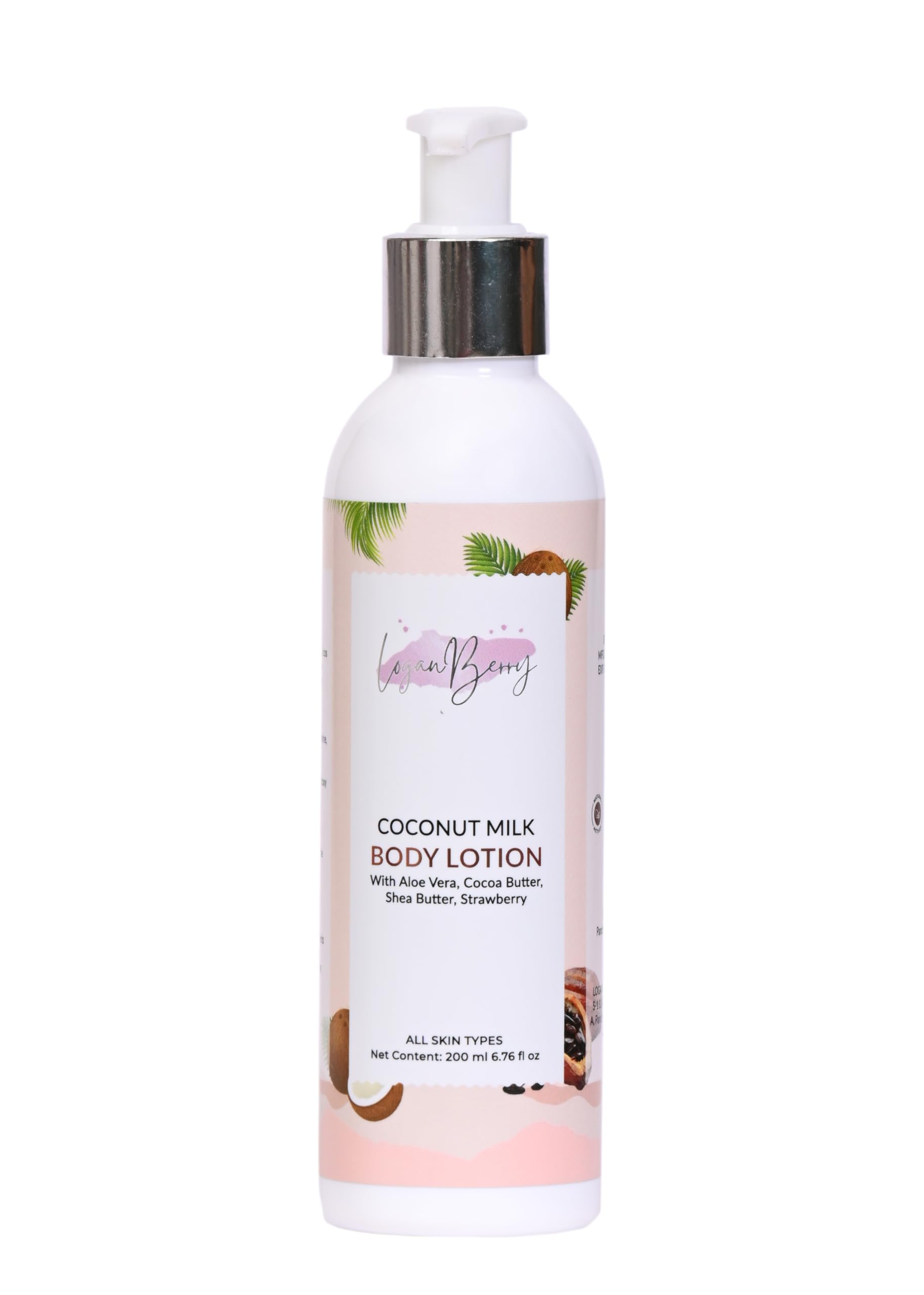 LOGANBERRY Coconut Milk Body Lotion With Aloe Vera, Cocoa Butter Shea Butter, All Skin types Moisturizer for Nourishing 100% Natural 48h Moisturisation - 200 ml