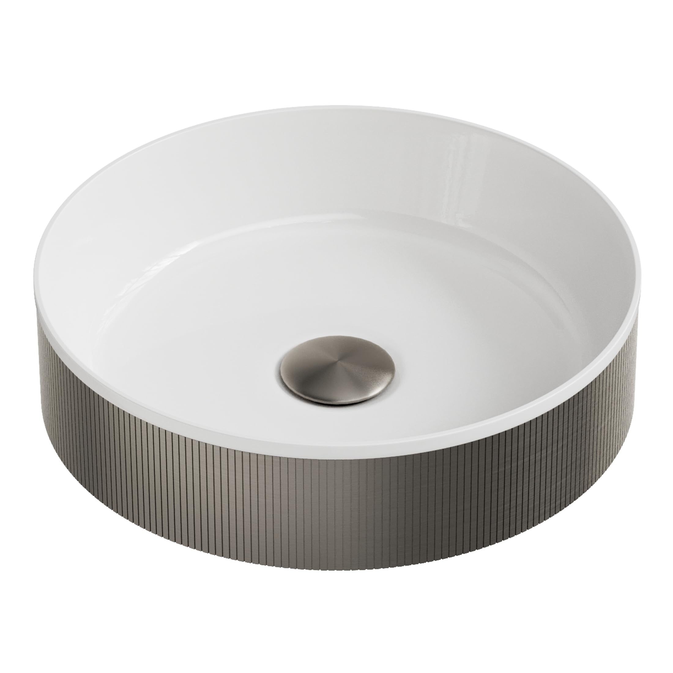 The Home Store Gunmetal Premium Fluted Countertop Basin Sink With Matching Waste - Polymarble And Stainless Steel (Gunmetal)