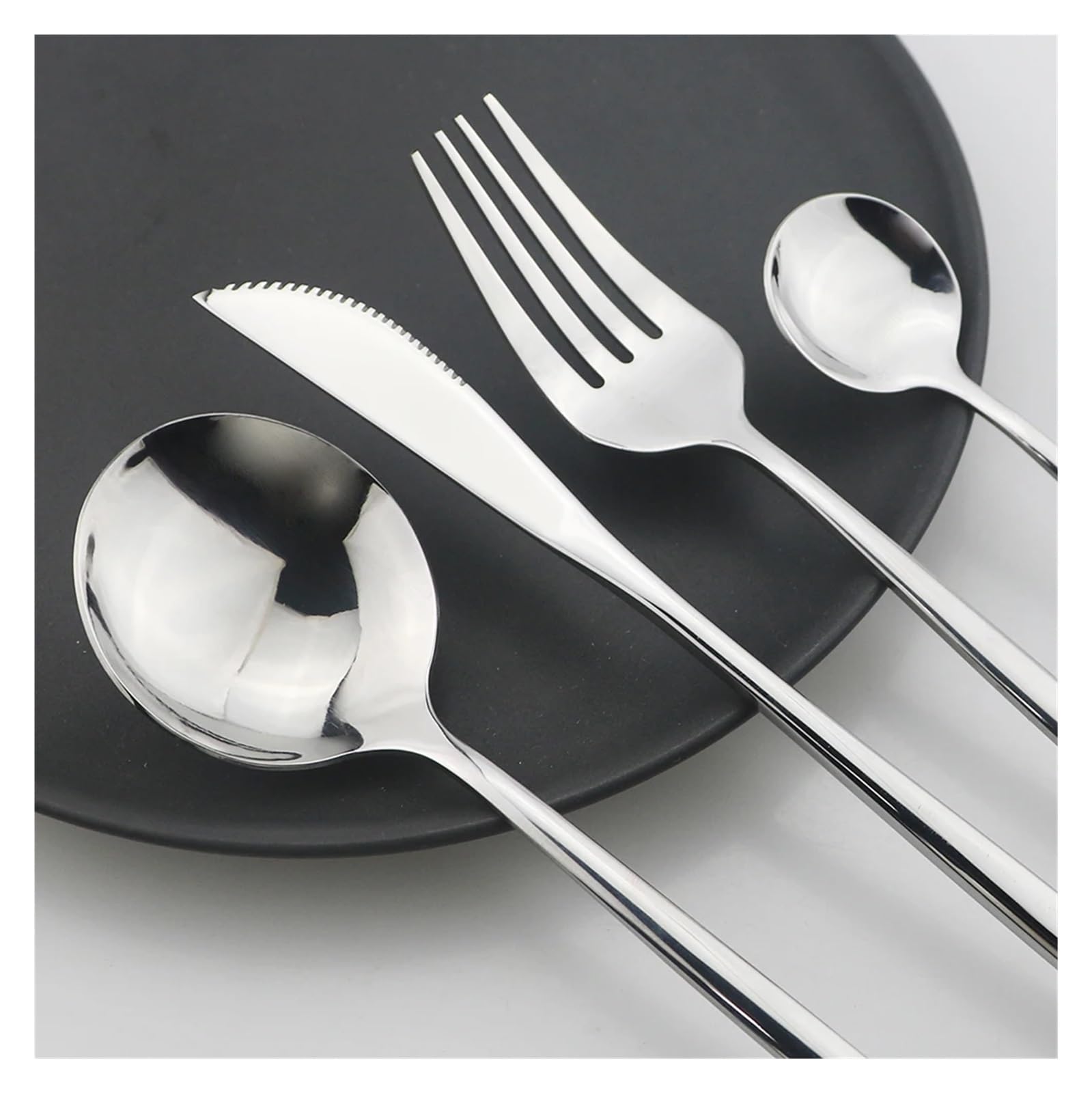 Juego de cubiertos dorados con mango negro, 24 Uds., cuchillo acero inoxidable, tenedor, cuchara, vajilla, cocina for Festival(Purple)