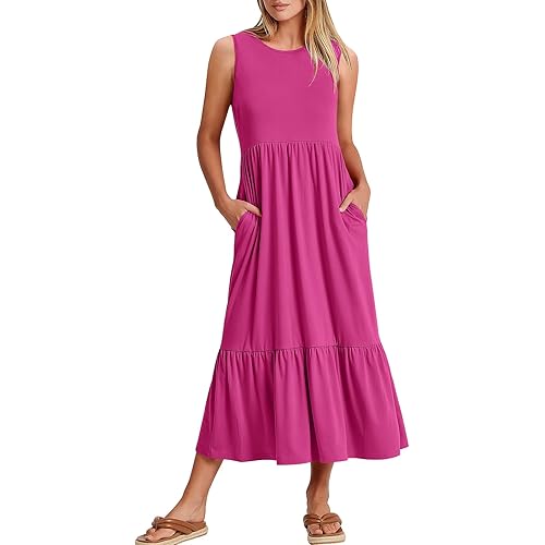 ANRABESS Women Summer Casual Sleeveless Crewneck Sundress Aline Flowy Tiered Maxi Long Beach Dress Vacation Outfits