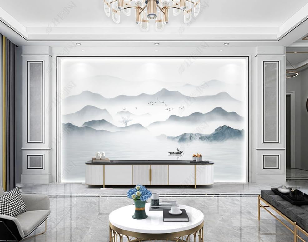 Papier peint intissé encre de paysage chinois 200x140 cm pour salon
