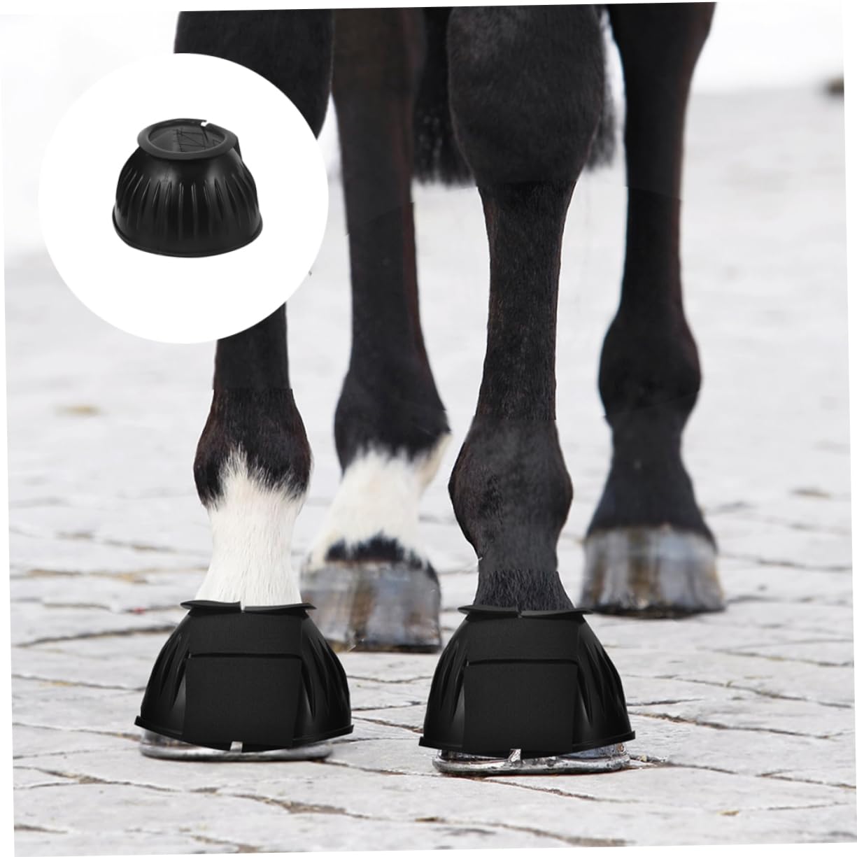 Happyyami Schwarze Gummi Pferdeglockenstiefel mit Schnellmontage, 4 Stück