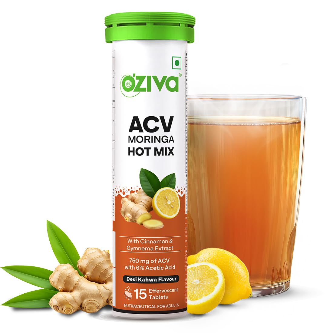 OZiva ACV Moringa Hot Mix | Control Cravings & Boost Metabolism | Apple Cider Vinegar, Gymnema, Cinnamon, Moringa | Desi Kahwa - 15 Effervscent Tablets.-image-25