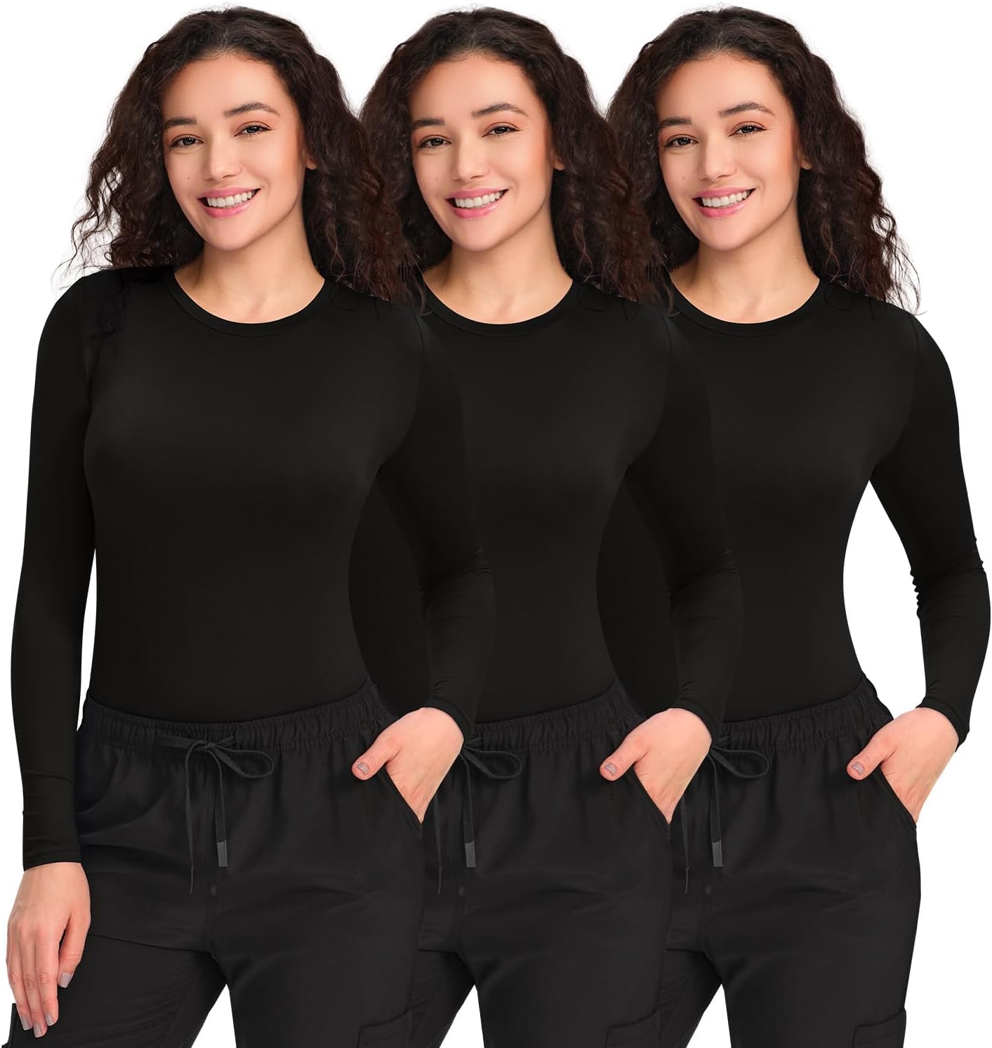 COZYFIT 3 Pack Scrub Undershirts Long Sleeve Women - Underscrub Comfort Tee