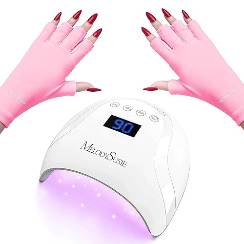 MelodySusie Guantes UV para lámpara de uñas de gel (rosa) Lámpara UV LED para uñas, luz UV profesional de 48 W para uñas de gel, esmalte de secado