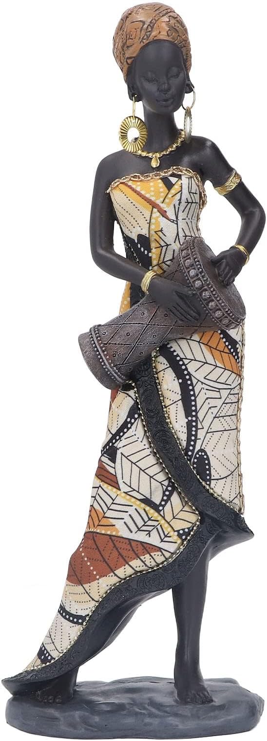 African Drum Women Statue - Tribal Lady Figurine for Living Room Decor