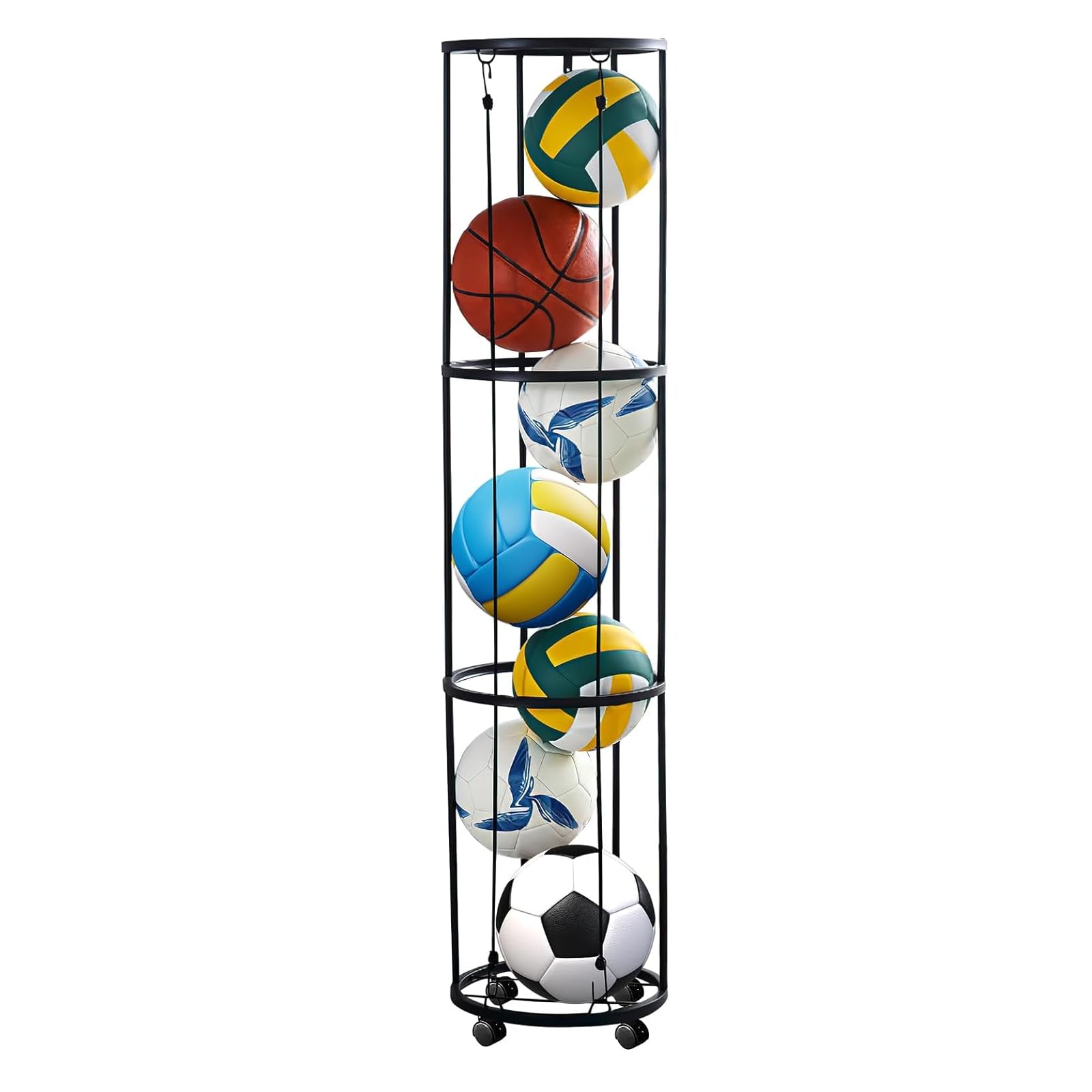 Ballständer mit Rollen Sparende Abnehmbare Stehend Ballhalter, Garage Ball Aufbewahrung Sports Storage für Volleyball Fußball Basketball Ballhalterung Wand Storage (Schwarz)
